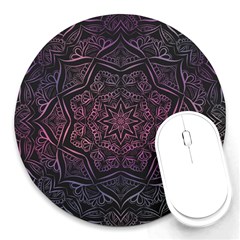 Mandala Neon Symmetric Symmetry Round Mousepads by Pakrebo