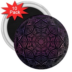 Mandala Neon Symmetric Symmetry 3  Magnets (10 Pack)  by Pakrebo