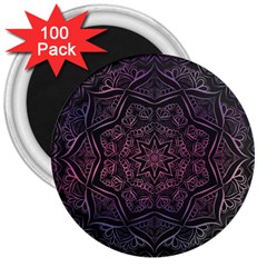 Mandala Neon Symmetric Symmetry 3  Magnets (100 Pack) by Pakrebo