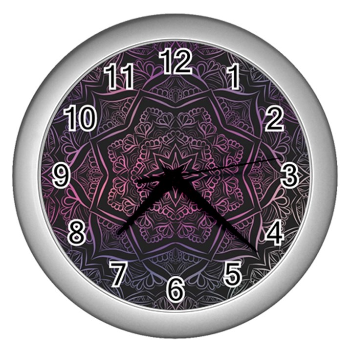 Mandala Neon Symmetric Symmetry Wall Clock (Silver)