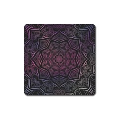 Mandala Neon Symmetric Symmetry Square Magnet by Pakrebo