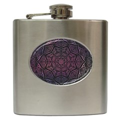 Mandala Neon Symmetric Symmetry Hip Flask (6 Oz) by Pakrebo