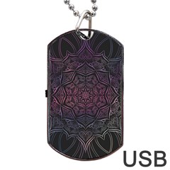 Mandala Neon Symmetric Symmetry Dog Tag Usb Flash (one Side) by Pakrebo