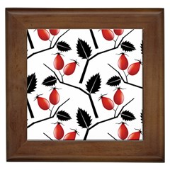 Rose Hip Pattern Branches Autumn Framed Tiles by Pakrebo