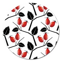 Rose Hip Pattern Branches Autumn Magnet 5  (round) by Pakrebo