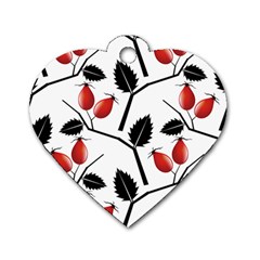 Rose Hip Pattern Branches Autumn Dog Tag Heart (two Sides)