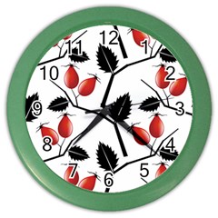 Rose Hip Pattern Branches Autumn Color Wall Clock by Pakrebo