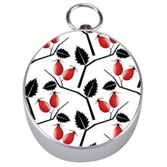 Rose Hip Pattern Branches Autumn Silver Compasses by Pakrebo