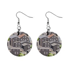 Village Place Portugal Landscape Mini Button Earrings by Pakrebo