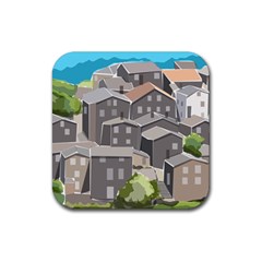 Village Place Portugal Landscape Rubber Coaster (square)  by Pakrebo