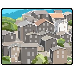 Village Place Portugal Landscape Fleece Blanket (medium)  by Pakrebo