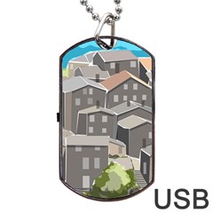 Village Place Portugal Landscape Dog Tag Usb Flash (two Sides) by Pakrebo