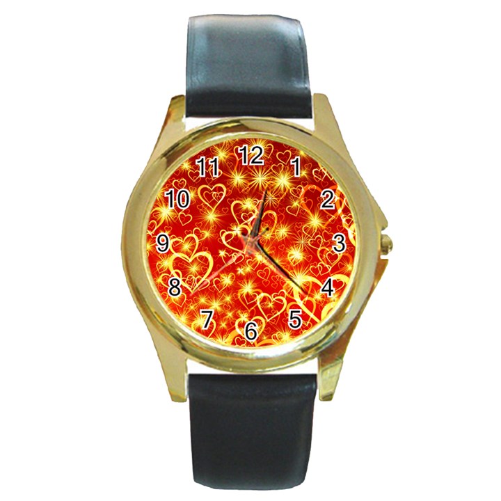 Pattern Valentine Heart Love Round Gold Metal Watch