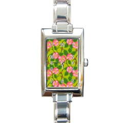 Roses Flowers Pattern Bud Pink Rectangle Italian Charm Watch by Pakrebo