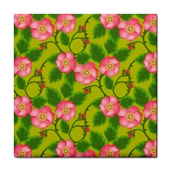 Roses Flowers Pattern Bud Pink Tile Coasters by Pakrebo