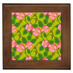 Roses Flowers Pattern Bud Pink Framed Tiles by Pakrebo