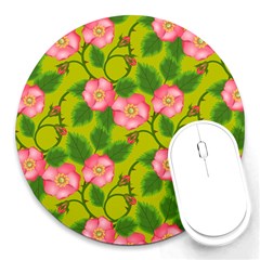 Roses Flowers Pattern Bud Pink Round Mousepads by Pakrebo