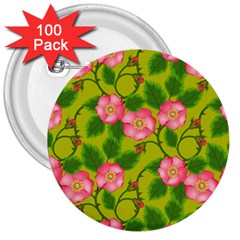 Roses Flowers Pattern Bud Pink 3  Buttons (100 Pack)  by Pakrebo