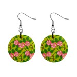 Roses Flowers Pattern Bud Pink Mini Button Earrings Front