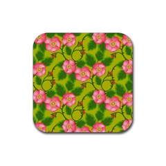 Roses Flowers Pattern Bud Pink Rubber Coaster (square)  by Pakrebo