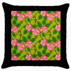 Roses Flowers Pattern Bud Pink Throw Pillow Case (black) by Pakrebo