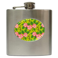 Roses Flowers Pattern Bud Pink Hip Flask (6 Oz) by Pakrebo