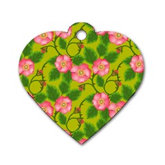 Roses Flowers Pattern Bud Pink Dog Tag Heart (one Side) by Pakrebo