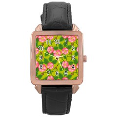 Roses Flowers Pattern Bud Pink Rose Gold Leather Watch  by Pakrebo