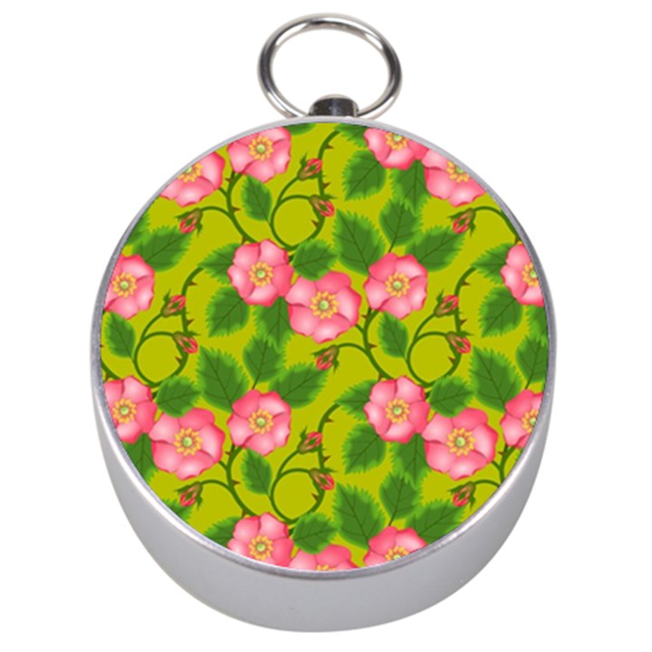 Roses Flowers Pattern Bud Pink Silver Compasses