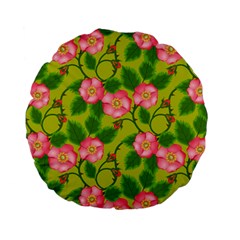 Roses Flowers Pattern Bud Pink Standard 15  Premium Flano Round Cushions by Pakrebo