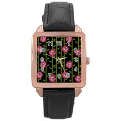 Rose Abstract Rose Garden Rose Gold Leather Watch  by Pakrebo