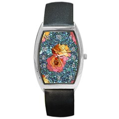 Pattern Rose Yellow Background Barrel Style Metal Watch by Pakrebo