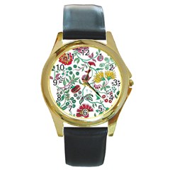 Flowers Garden Tropical Plant Round Gold Metal Watch by Pakrebo