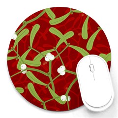 Mistletoe Christmas Texture Advent Round Mousepads by Pakrebo