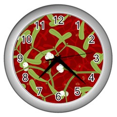 Mistletoe Christmas Texture Advent Wall Clock (silver) by Pakrebo