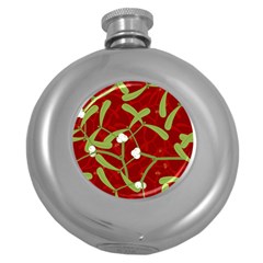 Mistletoe Christmas Texture Advent Round Hip Flask (5 Oz) by Pakrebo