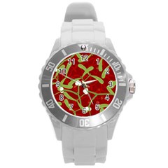 Mistletoe Christmas Texture Advent Round Plastic Sport Watch (l) by Pakrebo