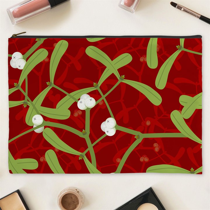 Mistletoe Christmas Texture Advent Cosmetic Bag (XXXL)