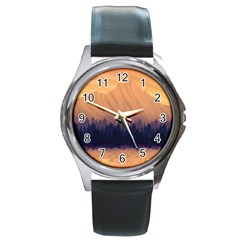 Landscape Nature Mountains Sky Round Metal Watch by Pakrebo