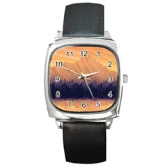 Landscape Nature Mountains Sky Square Metal Watch by Pakrebo