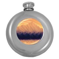 Landscape Nature Mountains Sky Round Hip Flask (5 Oz) by Pakrebo