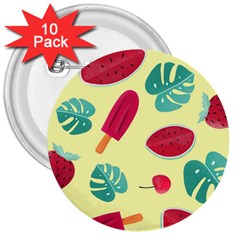 Watermelon Leaves Strawberry 3  Buttons (10 Pack)  by Pakrebo