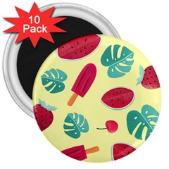 Watermelon Leaves Strawberry 3  Magnets (10 Pack)  by Pakrebo