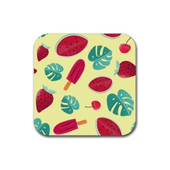 Watermelon Leaves Strawberry Rubber Coaster (square)  by Pakrebo