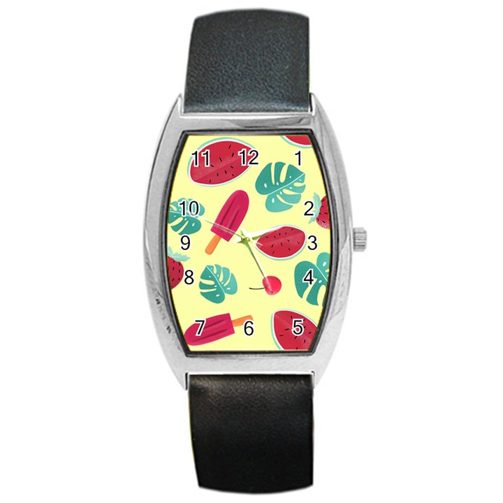 Watermelon Leaves Strawberry Barrel Style Metal Watch