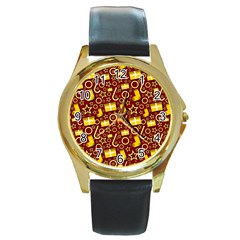 Paper Tissue Wrapping Round Gold Metal Watch