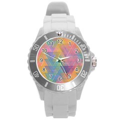 Triangle Pattern Mosaic Shape Round Plastic Sport Watch (l) by Pakrebo