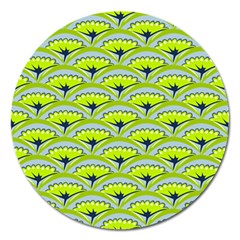 Texture Green Plant Leaves Arches Magnet 5  (round) by Pakrebo