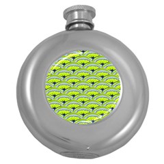 Texture Green Plant Leaves Arches Round Hip Flask (5 Oz) by Pakrebo