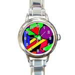 Background Color Art Pattern Form Round Italian Charm Watch Front